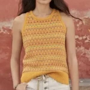 Sundance Kitts Knit Sweater Tank Vest In Orange Yellow Colorway Women's Size L